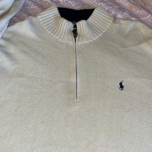Men’s Polo Sweater - Half Zip - Cream and Navy - 2XL